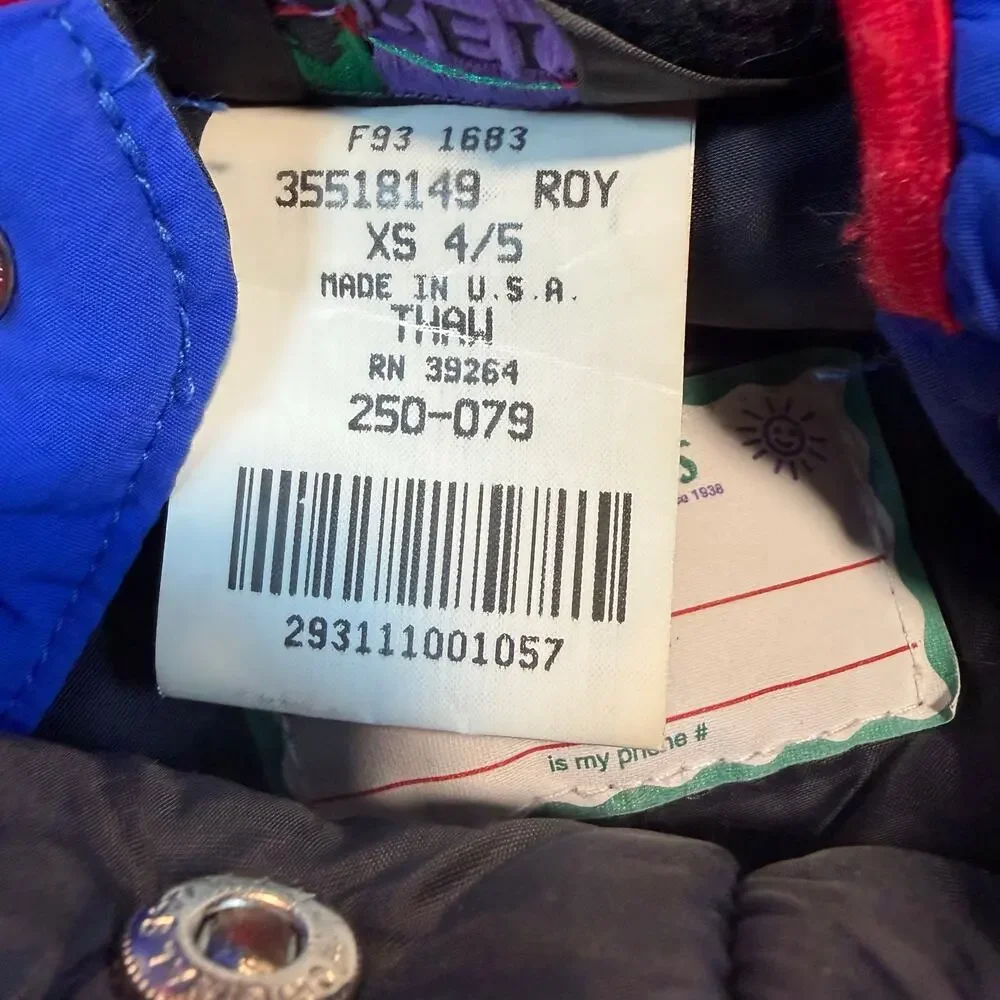 Vintage REI Kids Snowsuit Blue Red One Piece Ski Suit Warm Outdoor Size XS 4/5